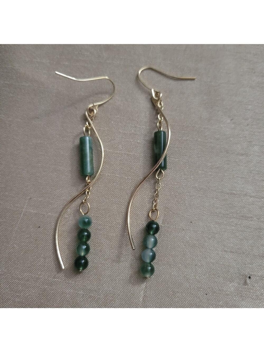 Art deco green gold earrings